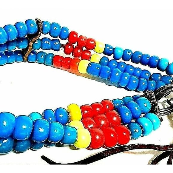 Middle East Antique Vintage Tribal Beaded Handmade Blue Belt Ghashghaie Nomadic main image 6
